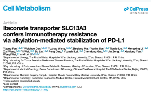 A new mechanism of itaconic acid transporter SLC13A3- conferring cancer immunotherapy resistance